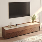 POVISON Fully-Assembled Mid Century Matte Sintered Stone TV Stand, 78.74" Wood Media Console with Adjustable LED Light, Entertainment Center with Storage for Living Room