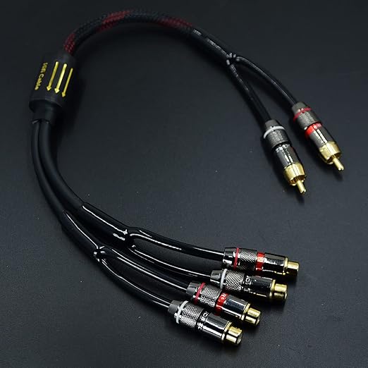 Arklove 2ft Shielded RCA Plug Splitter Stereo Audio Video Cable 2 Male to 4 Female Dual Speaker Y Adapter Connector Extension Cord 24k Gold Plated 1 Input 2 Output