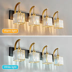 FDPBY Crystal Vanity Lights 4-Light Black Gold Bathroom Vanity Lights Modern Crystal Bathroom Light Fixtures Over Mirror 32.67" Long Vanity Light for Bathroom