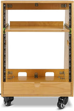 Sound Town DIY Slanted 12U Studio Rack (4U Top + 8U Lower), with 2U Bottom Storage, Slide-Out Tray, Caster, Plywood, Golden Oak for Recording Room, Home Studio (SDRK-ST12T)