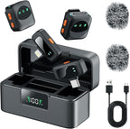 LIZHUZHONG Ai Mini Mic Wireless Lavalier Microphone System (2TX+2RX+Case), Magnetic & Clip-On Microphone for iPhone, Android, Vlogging, Studio-Quality Sound, 48H Battery, Ai Noise Cancelling