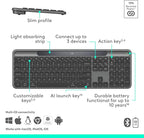 Logitech Signature Slim Solar+ Wireless Bluetooth Keyboard K980, Solar and Artificial Light Powered, Up to 10 Years Battery Life, Customizable Keys - Graphite