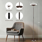 SIBRILLE Brown Torchiere Floor Lamp - 30W Dimmable LED Standing Lamp with Remote, 4 Color Temps, Stepless Dimming, 3000-6500K, 1800LM, 72in Tall Floor Light for Office Bedroom Living Room Corner
