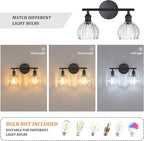 Shenmoyl Bathroom Light Fixtures, 2-Light Black Vanity Wall Light Over Mirror with Clear Tulip Glass Shade for Bedroom Living Room (Bulb Not Included)