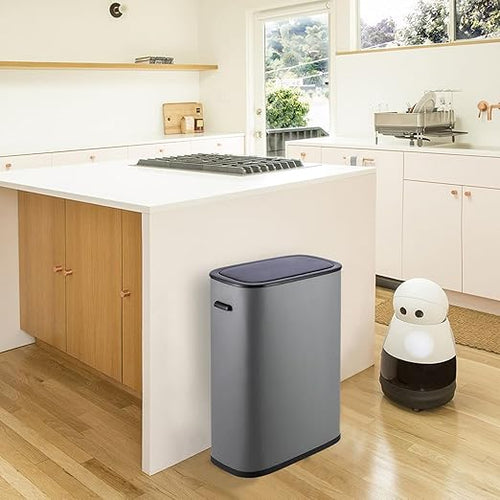14.5 Gal/55L Trash Can with Lid, Automatic Touchless Garbage Can with Soft-Close Lid & Handle, Stainless Steel Waste Basket Motion Sensor Trash Can for Kitchen, Bathroom,Grey(No Inner Bucket)