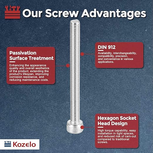 Kozelo 4pcs Socket Head Cap Screws - [M5-0.8 x 55mm] 304 Stainless Steel Allen Socket Drive for Electrical Motor 3D Printing Fan Engine Replacement Use, Silver