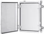 Gratury Junction Box, IP67 Waterproof Plastic Enclosure for Electrical Project, Hinged Grey Cover, Includes Mounting Plate and Wall Bracket (Transparent Cover with Inner Door, 14.6"×10.6"×5.9")