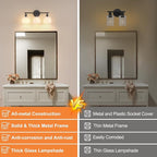 Shenmoyl Bathroom Light Fixtures, 3-Light Black Vanity Wall Light Over Mirror with White Tulip Glass Shade for Bedroom Living Room (Bulb Not Included)