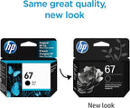 HP 67 Black Ink Cartridge | Works with DeskJet 1255, 2700, 4100 and Envy 6000, 6400 Series, Eligible for Instant Ink, 3YM56AN | Packaging May Vary