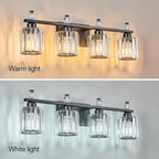 FDPBY Bathroom Vanity Lights 4-Light Sand Black Modern Crystal Vanity Light Fixtures Over Mirror Crystal Bathroom Vanity Lighting Fixtures