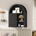 Arched Bathroom Wall Cabinet, 23.6 x 30.3'' Over The Toilet Cabinet With Sliding Barn Door, Adjustable Shelf, Wall Mounted Cabinets for Bathroom Laundry Room Kitchen (Black,Sliding Door, 30IN)