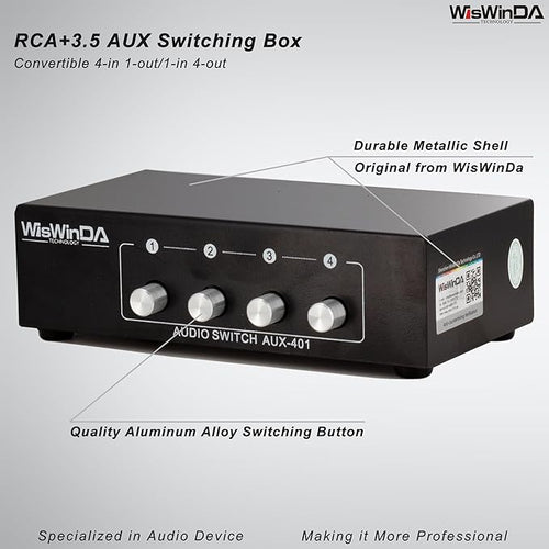 4-in 1-Out RCA 3.5mm AuxAudio Switch Box Audio Converter 4 Channels 1-in 4-Out Passive Audio Selector Switcher Box Connectors (RCA+AUX 4IN-1OUT/1IN-4OUT)