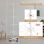 Exttlliy 5-Tier Metal Spinning Display Stand Rack with Wheels, Keychain Jewelry Stocking Hat Display Stand, White