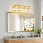 FDPBY Modern 4 Light Crystal Vanity Light, Gold Vertical Bathroom Light Fixture Over Mirror for Dressing Table Sink, Compatible with Dimmable Bulbs (Bulbs Not Included)