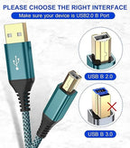 sweguard Printer Cable 15ft, USB Printer Cord USB 2.0 Type A Male to B Male Cable Scanner Cord High Speed Compatible with HP, Canon, Dell, Epson, Lexmark, Xerox, Samsung and More - Green