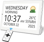 10.1" Digital Clock with Date and Day for Elderly, Remote Control Digital Calendar with 12 Themes & 9 Colors, AutoDST, 23 Preset Schedules & Customizable, Auto Dimming, Indoor Temperature, Humidity