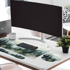 Britimes Green Ink Style Mountain Forest Keyboard Mouse Pad Set 4in1 Large Mousepad+Keyboard Wrist Rest+Mouse Wrist Rest+Coaster Set with Ergonomic Design for Home Office Computer 35.4x15.7 inches