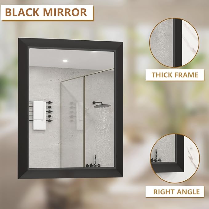 SMIROR Matte Black Bathroom Mirror for Over Sink 48x 40 inch, Metal Thick Frame Rectangle Vanity Mirror for Wall, Anti-Rust, Horizontally or Vertically Mounted