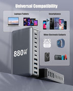 880W USB C Charger Block,10-Port USB C Charging Station GaN IV Travel Essentials Multiple Port Charging Station,100W Laptop Fast Charger Adapter for MacBook Pro/Air,DELL,iPad,iPhone,Samsung Galaxy