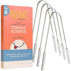 MasterMedi Tongue Cleaner Tongue Scraper Surgical Grade Stainless Steel Tongue Brush Dental Kit Professional Eliminate Bad Breath With Non-synthetic Grip (Family Pack (4 pcs)