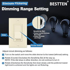 BESTTEN 2 Pack Almond Dimmer Wall Light Switch, Compatible with Dimmable LED, CFL, Incandescent and Halogen Bulb, Single Pole or 3-Way Dimmer Switches, 120VAC, Decorator Wall Plate Included