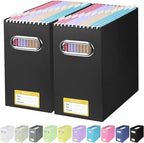 BALEINE File Organizer Box, Cardboard File Folder Organizer with Handle for Letter Size, Portable Collapsible Hanging Filing Box for Home Office Document Storage (2 Pack, Black)