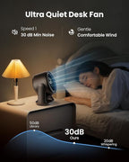 Gaiatop Desk Fan with Touch Control, 4000mAh Battery, 5 Speeds Ultra Quiet Bedroom Fan with LED Display, 90° Tilt, 7.7 Inch USB-C Rechargeable Desktop Fan for Dorm Office Room Home Office, Black