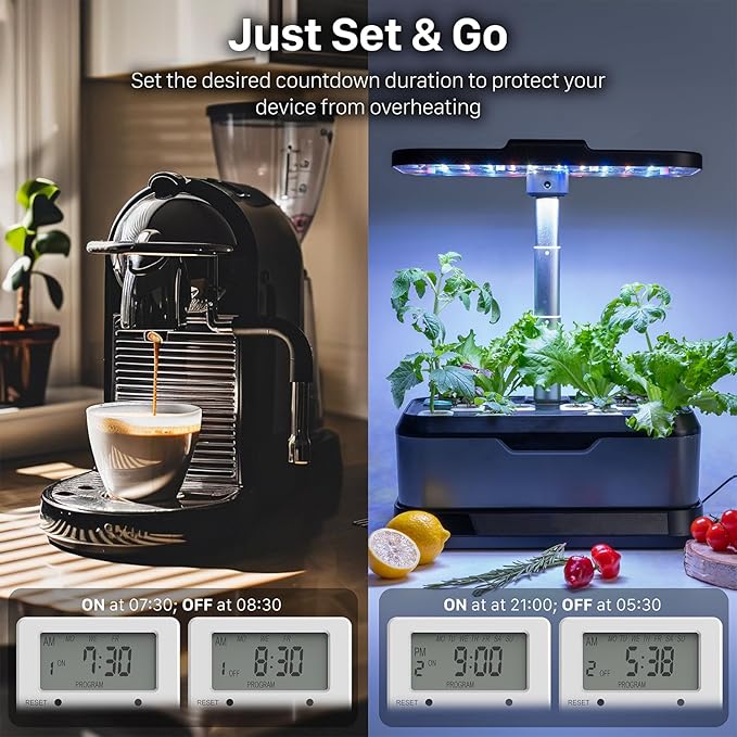 Fospower 7 Day Digital Timers for Electrical Outlets Indoor, Heavy Duty Dual Programmable Outlet Light Timer Switch, Electric Power Wall Timer for Grow Light, Appliance, Lamp, 3 Prong, Grounded
