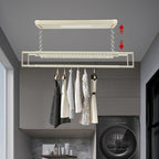 banborba Electric Retractable Airing Rack, Ceiling Mounted Clothes Drying Rack, Retractable Clothesline, Vertical Laundry Drying Rod with LED Light & Remote, 110V 24W, Off-White Color