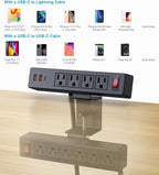 Dual Layer Desk Clamp Power Strip Surge Protector, Under Desk Power Strip with 10AC Outlets & 3 USB(20W USB-C), Desktop Edge Mount Charging Station, 15 Ft Extension Cord for Office Home (ETL Listed)