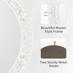 Tanmicoshomy Round Wall Mirror 24 Inch,Circle Mosaic Mirror with Natural Mother of Pearl and Wood Frame, Decorative Coastal Round Wall Mirror for Bathroom Bedroom Living Room Entryway
