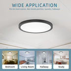 TOPELER Black 12" Slim Surface LED Ceiling Light, 28W 2400Lm, 5CCT Selectable Flushmount Round Flat Panel Lights for Bedroom, Porch, Hallway, Stairwells, ETL & FCC Listed, 2Pack