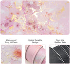 Keyboard Mouse Pad Set, Extended Mouse Pad+Keyboard Wrist Rest Support, Memory Foam Ergonomic Easy Typing, 3Pcs (35.4×15.7 in) Desk Pad Set for Home Office Study Game- Pink Gold Marble