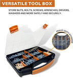 Massca Hardware Organizer box with dividers - 18 Compartments Small Parts Organizer with Accessible Hinged Lid - Durable Plastic Screw Organizer Store Nuts, Bolts, Screws, Nails, & Small Hardware