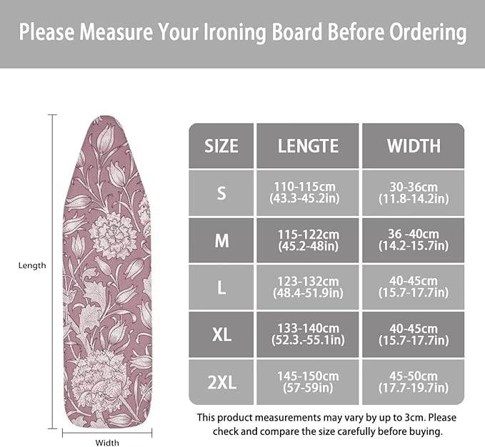 ZCFYGDX Ironing Board Cover,Scorch-Resistant Standard Nose Pocket, Elastic Edges,Iron Decor Covers St&ard Size-2XL,Nylon Buckle Straps Hook & Loop Fastener Strap,Home Decor Pink Floral Print