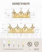 Beionxii Bathroom Vanity Light, 3-Light Brushed Gold Bathroom Light Fixtures, Modern Vanity Lights with Clear Glass Shade, Wall Sconces Lighting Over Mirror Living Room Hallway, BX-VL03BG-3CG