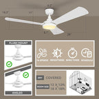SMAAIR 56 Inch Smart Wifi Ceiling Fans with Dimmable LED Lights and Remote, Compatible with Alexa/Google Home/Siri/APP, Outdoor DC Fans with 10 Speeds, Timer/Schedule, White