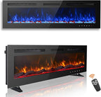 60 inch Ultra-Thin Electric Fireplace Recessed and Wall Mounted with Touch Screen Control Panel/Remote Control- Timer,Realistic 5 Flame - Log & Crystal Hearth Options