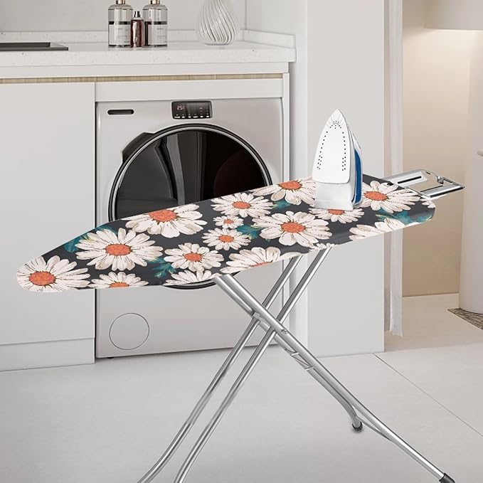 ZCFYGDX Breathable Ironing Board Cover,Resist Scorch Polyester & Staining,Wear & Soil Resistant Covers, Easy Installation 3 Fasteners,Elastic Edges (14 x 45 inch) Oil Painting White Daisy Print