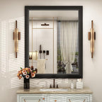SMIROR Matte Black Bathroom Mirror for Over Sink 36x 30 inch, Metal Thick Frame Rectangle Vanity Mirror for Wall, Anti-Rust, Horizontally or Vertically Mounted
