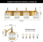 BBLLWJ Modern Bathroom Vanity Light 4-Light Gold Crystal Light Fixtures Over Mirror for Bathroom Wall Sconce