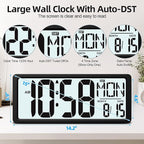 XREXS Large Digital Wall Clock Battery Operated with Backlight, 15" LED Large Display Timer with Temperature Date Week Auto DST Adjustable Brightness, Alarm Clock for Classroom, Livingroom, Office