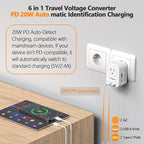Shayangyoung Voltage Converter US to Europe, 220V to 110V Converter for European Travel, Universal Travel Adapter with 20W PD, 2 Type-C Port 2 USB-A, Power Plug Combo for Germany Italy - White-Z