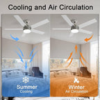 POCHFAN 52 Inch Brushed Nickel Ceiling Fans with Lights,Ceiling Fan with Remote Control,Reversible DC Motor,3 CCT 6-Speed,Noiseless Ceiling Fan for Bedroom,Living Room,Dining Room,ETL Listed