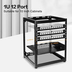 PBAEGAV 12 Port Patch Panel Blank UTP/STP 1U 19“ Keystone Patch Panel with Cable Management and Support Bar Compatible with LC/SC/ST/FC/USB/HDMI Keystone Jack(12 Port)