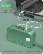 KWRNVO 7-IN-1 Power Strip, 85W PD USB C Power Strip, Desktop Charging Station Outlet Extender with 2 AC Outlets, 3 USB-C and 2 USB-A Ports for Laptop/Phone and More
