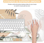 4-in-1 Large Mouse Pad, Keyboard Wrist Rest Pad & Wrist Support Mousepad Set, Extended Desk Pad Waterproof Desk Mat for Home Office Study Game - Leave