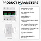 KNMIPJD Over Under Voltage Protection Device, 110V 63A Adjustable Circuit Breaker with LED Display for Real-Time Monitoring of Voltage, Current, Power, Home Commercial Electrical Safety（4P 63A）