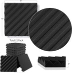 Foroomaco 12 Pack Sound Proof Foam Panels for Walls, 12x12x2 Inches Slash Style Acoustic Panels for Home Studio Acoustic Treatment (Black)