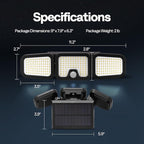 VIVOHOME Solar Flood Lights Outdoor, 256 LED 2500LM Motion Sensor Lights, 3 Adjustable Heads Security Lights, IP65 Waterproof, 270° Wide Lighting Angle Solar Powered Lights for Porch, Yard, 2 Pack